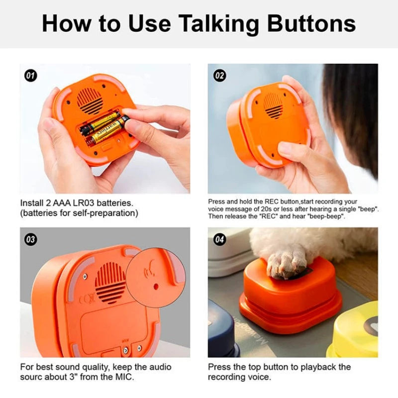 Pet Sound Box Dog Cat Communication Button Toy Training Communication Recording Bell Ring Voice Key Voice Talk Pet Supplies