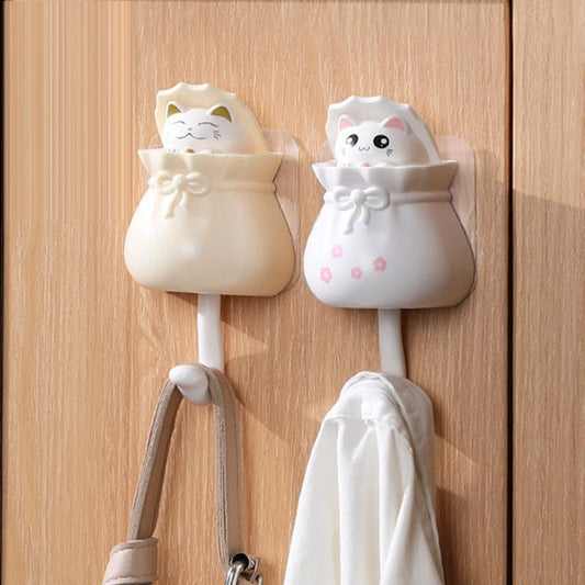 Lucky Cat Strong Sticky Hook Key Holder Wall coat rack Hanging Clothes Hangers Hooks keychain Umbrella Storage Rack Home Decor