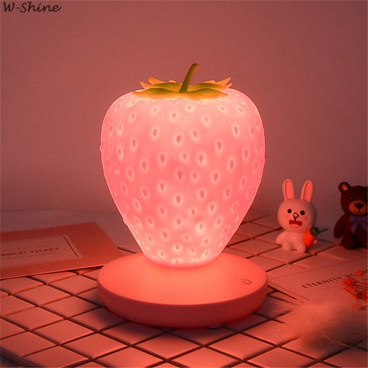 Touch Dimmable LED Night Light Silicone Strawberry Nightlight USB Bedside Lamp For Baby Children Kids Gift Bedroom Decoration