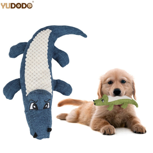 Cartoon Crocodile Linen Dog Toy Bite Resistance Soft Plush Pet Teeth Cleaning Chew Toy Interactive Puppy Cat Squeak Sound Toys