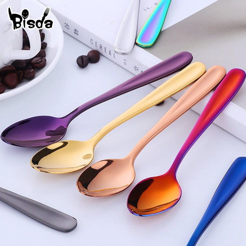 8pcs Tea Spoons Stainless Steel Coffee Spoon Creative Gold Mini Spoon Colorful Dessert Ice Cream Scoop Dinnerware Set for Party