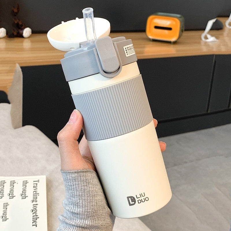 Portable Coffee Vacuum Thermos Bottle Straw Travel Sport Insulated Stainless Steel Thermal Mug Garrafa Termica School Office Cup