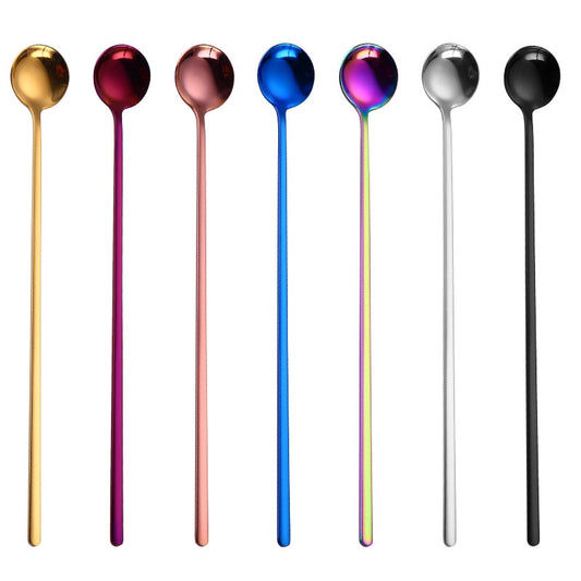 Rainbow Color Coffee Tea Stir Spoon Long Handle Ice Cream Dessert Spoons Eco-Friendly Stainless Steel Tableware Kitchen Supplies