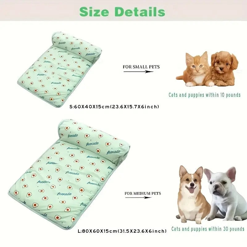 Summer Dog Bed Mat Ice Cool Pet Dog Cat Nest Mat With Pillow Washable Anti-slip Pet Sleeping Mat