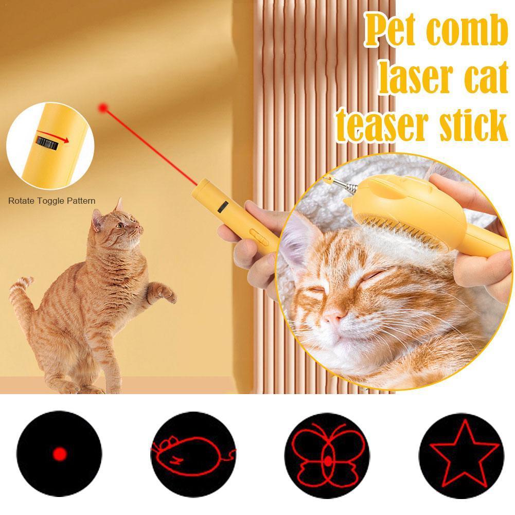 2IN1 Pet Grooming Comb Cat Shedding Brush Hair Fur Remover Combs Cat Stick Toys Laser Cat Toy For Kitten Playing Teaser Wan M3X4