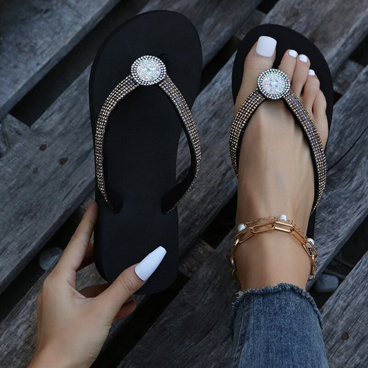 Women Shiny Crystal Platform Flip Flops 2023 Summer New Outdoor Fashion Wedges Slippers Woman Light Walking Slides Plus Size 42